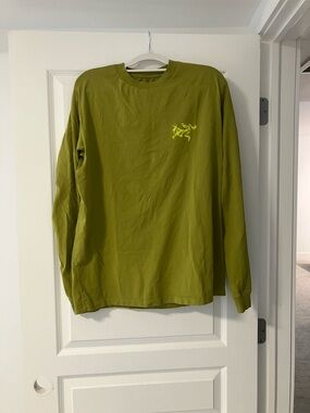 Arc'teryx Long-Sleeve Crewneck in Olive Green with Yellow Logo
